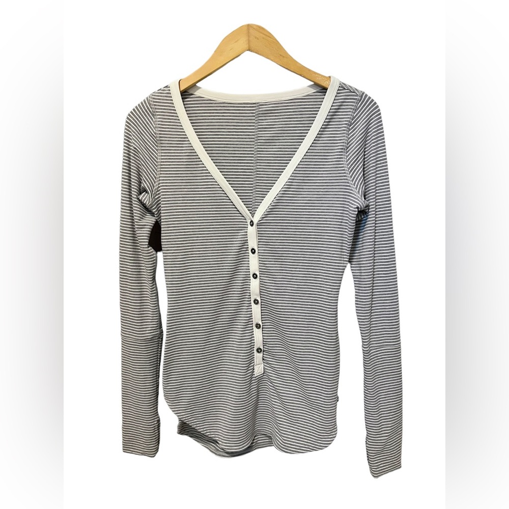 Lululemon Awesoma Henley Hyper Stripe Heathered Slate Ghost Size 4 - Picture 1 of 8